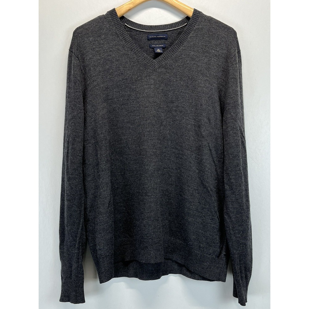 Banana Republic 100% Extra Fine Merino Wool Vneck Sweater Sz X-Large Mens Gray